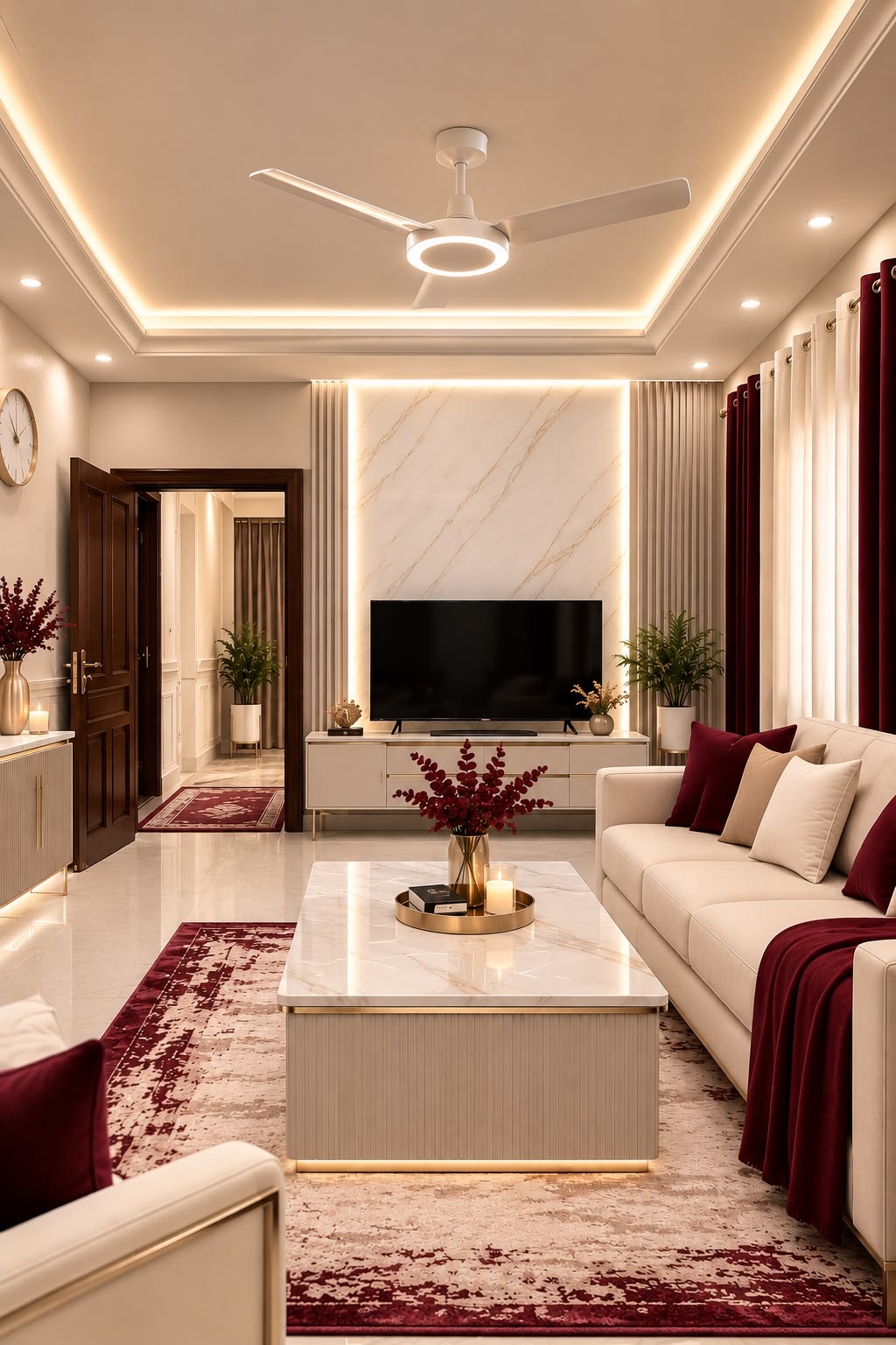 Executive Formal Living Room with Champagne Metal Screen & Wall Mirror #4